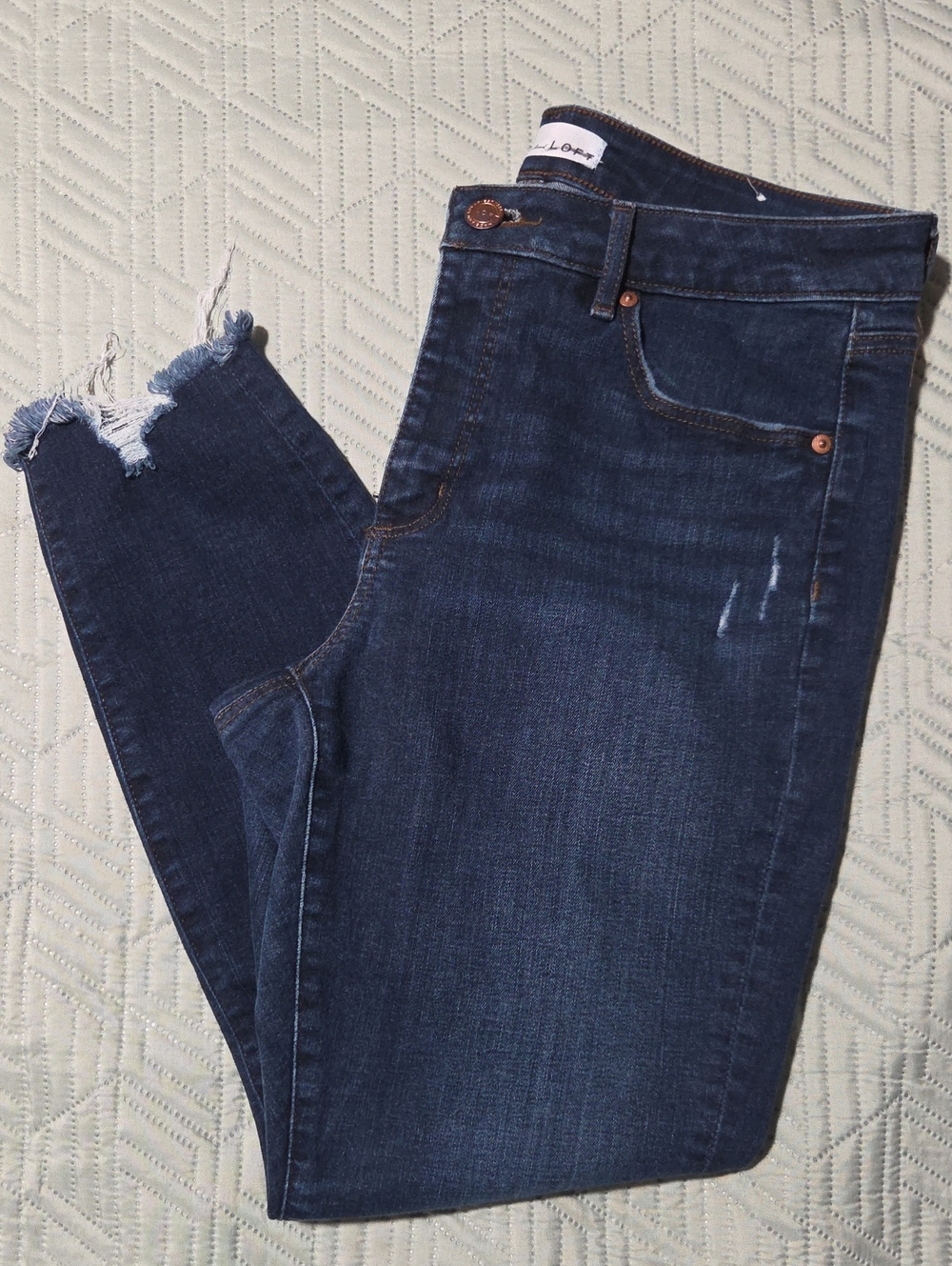 LOFT Dark Indigo Raw Hem Cropped Jeans